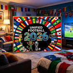 affiche murale drapeaux nations personnages sportifs UNIFIED FOOTBALL 2026 moderne opaque sportive