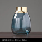 vase transparent moderne fleurs artificielles bleu doré élégant bouche vase 10cm largeur 16cm hauteur