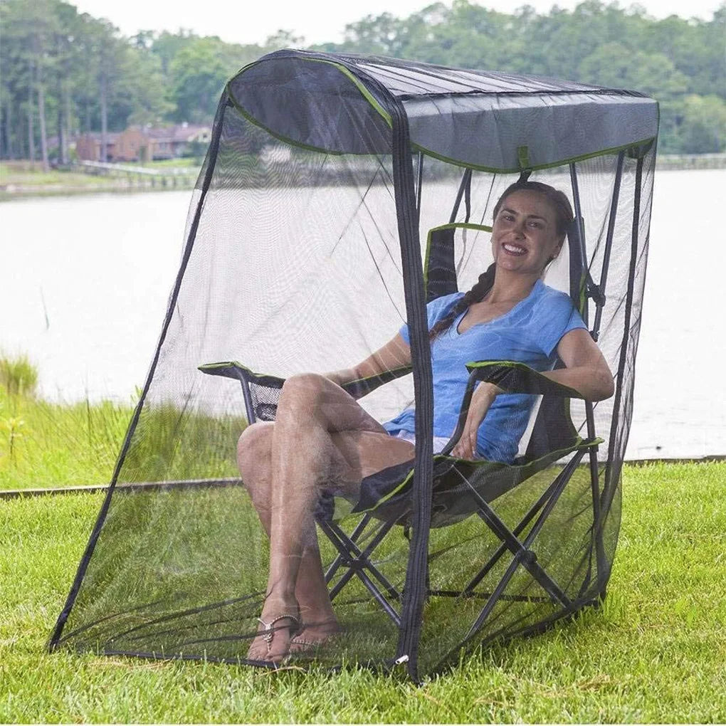 chaise pliante noire moustiquaire anti insectes portable poignées sac rangement extérieur moderne camping pêche