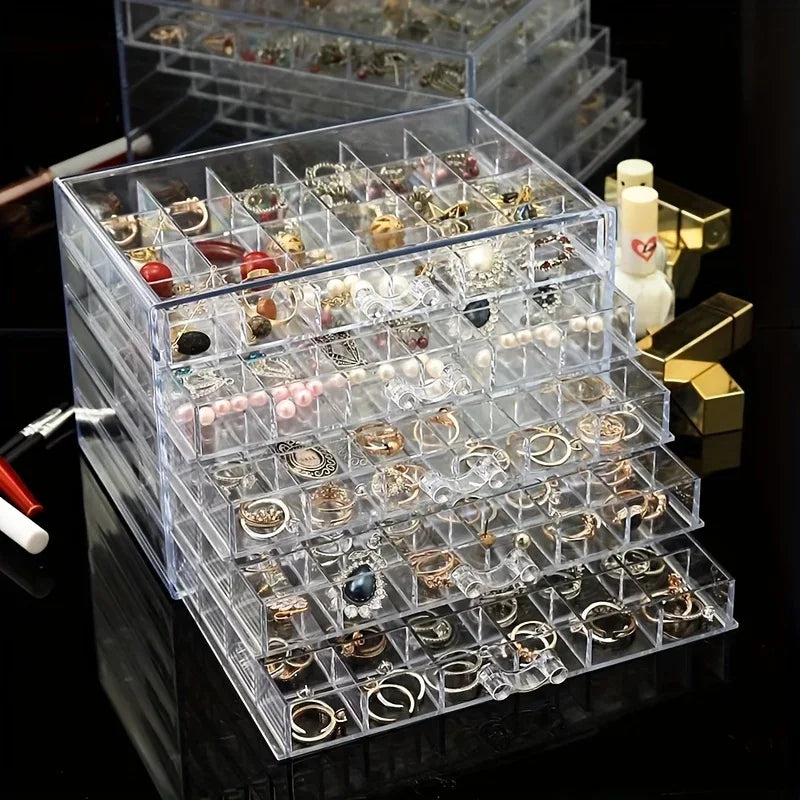 boîte rangement bijoux transparente velours pvc moderne poignées strass bagues colliers chaînes