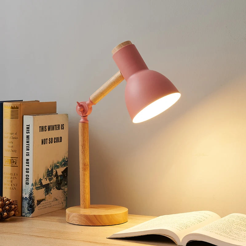 lampe table moderne scandinave bois naturel blanc vert rose jaune led certification ul rohs