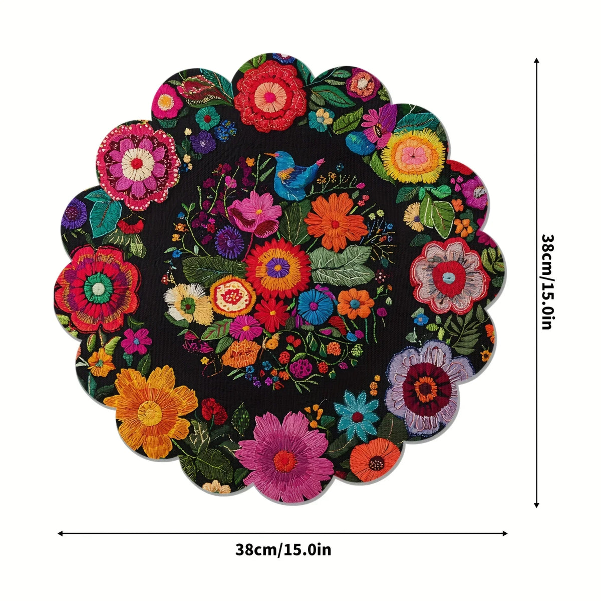 serviettes table noir multicolore floral traditionnel brodées 38x38cm opaques table manger
