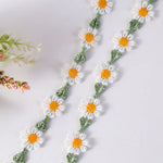 ruban decoratif brode fleurs blancs roses feuilles vertes party floral 2cm large polyester echangable