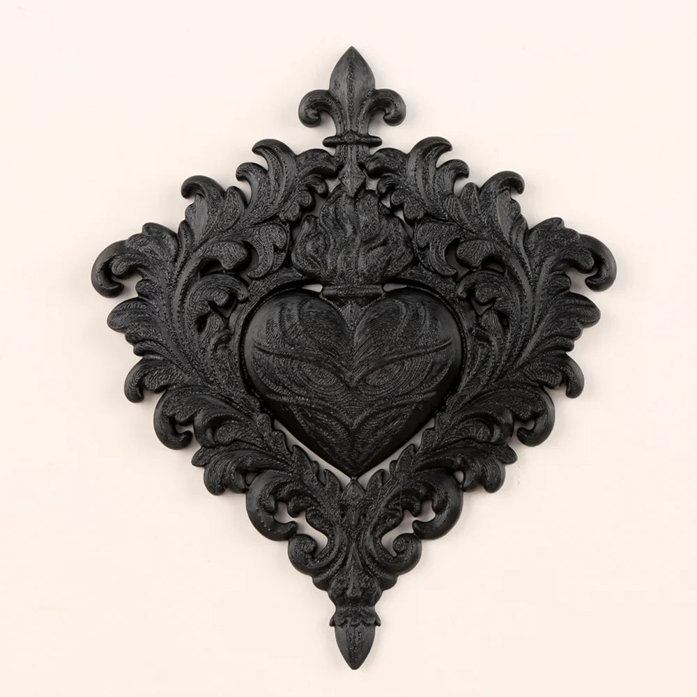 décoration murale baroque plaque ornements floraux cœur sculpté noir vis fixations maison