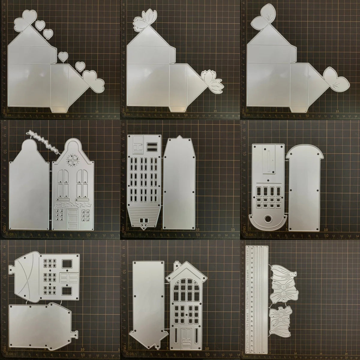 plaque découpée scrapbooking motifs architecturaux fenêtres toits blanc architectural papier cartonné