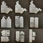 plaque découpée scrapbooking motifs architecturaux fenêtres toits blanc architectural papier cartonné