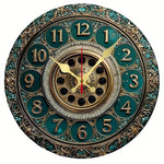 horloge murale vintage carte monde boussole bleu doré aiguille silencieuse salle manger