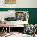 housse coussin imprimée perroquet oiseaux fleurs polyester coton lit carré vintage bleu vert rose