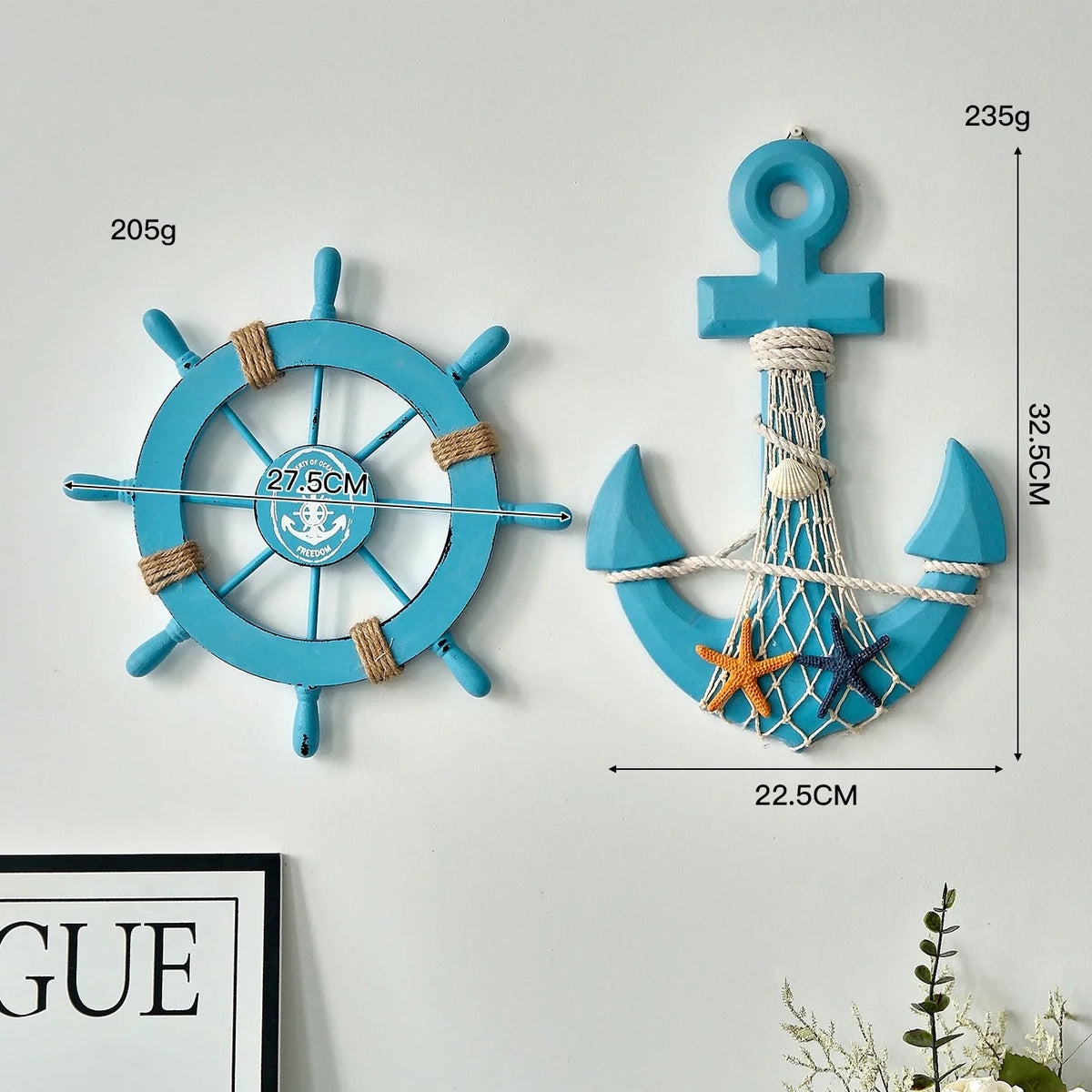 décoration murale marin volant bateau ancre bois couleurs bleues coquillages étoiles mer