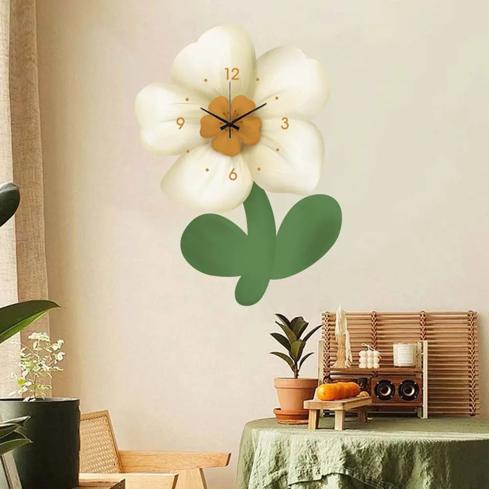 horloge murale fleur moderne minimaliste blanc orange rose vert beige