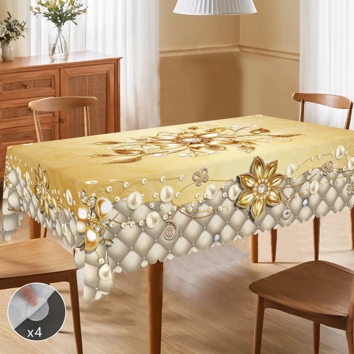 nappe table fleurs dorées blanches classique beige extérieure mariage fête printemps été