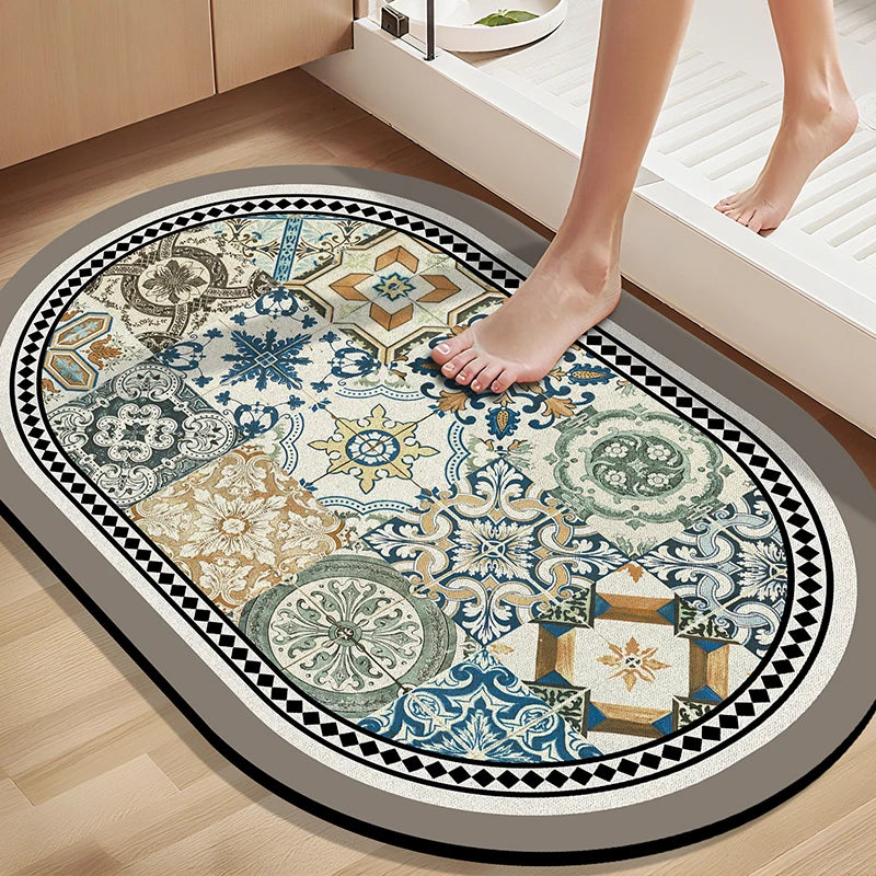 tapis sol multicolore patchwork moderne motifs géométriques floraux salle bain lavable machine absorbant