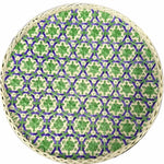 assiettes rotin naturel bleu vert marron motif géométrique tressé taille 15cm 25cm 35cm traditionnel
