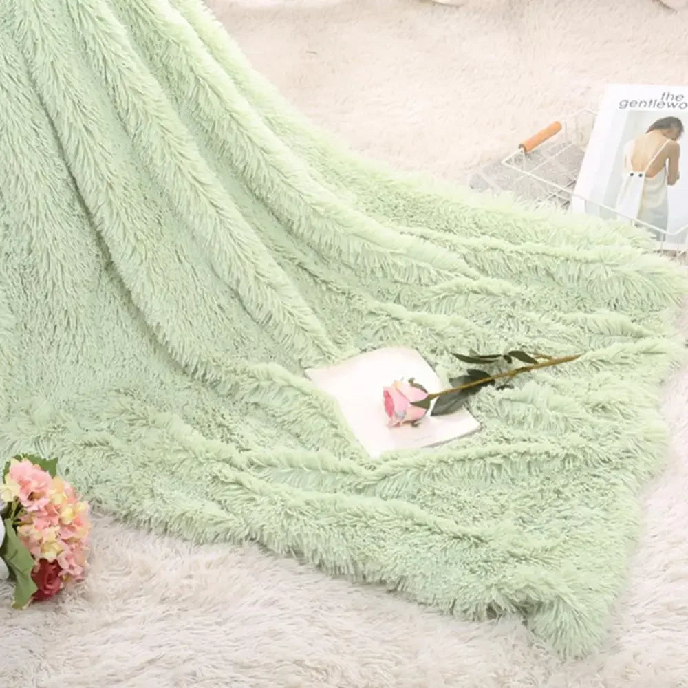 couverture peluche douce rose clair gris violet vert pastel confortable