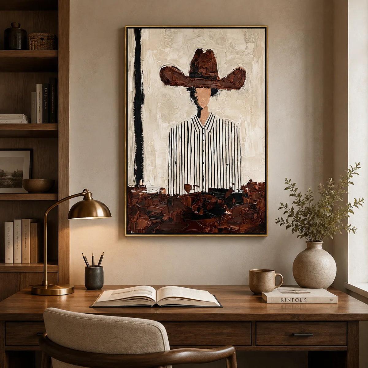 tableau abstrait moderne impression toile peinture expressionniste sans cadre vertical beige noir brun
