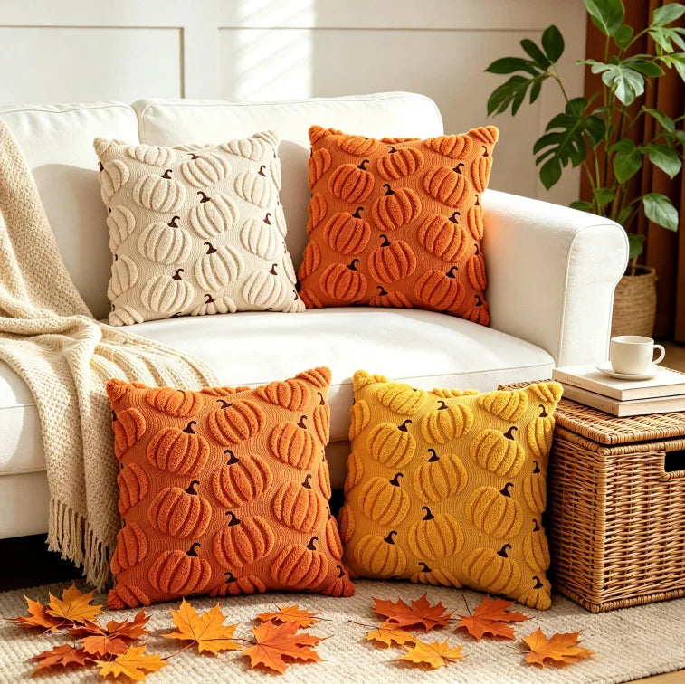 citrouilles halloween coussins carrés beige orange jaune décoration sofa sans rembourrage polyester jacquard festive