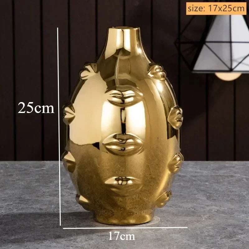 Vase céramique moderne vase table blanc visage sculpté lèvres sculptées art déco