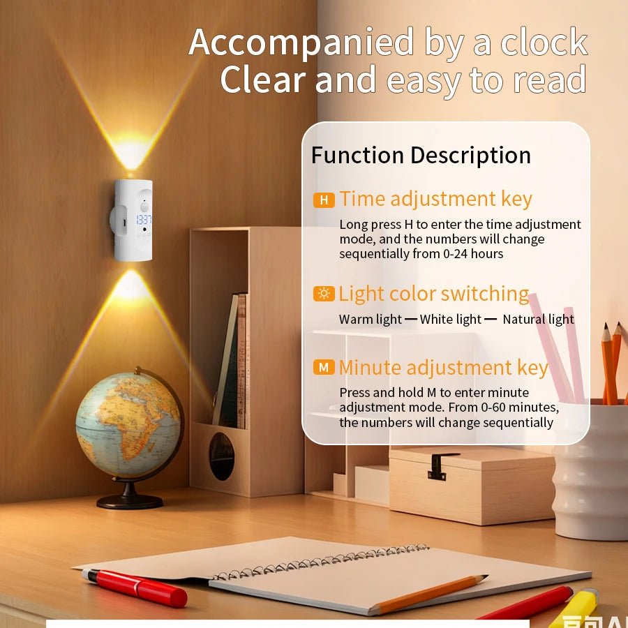 lampe murale led tactile blanc moderne affichage numérique port usb