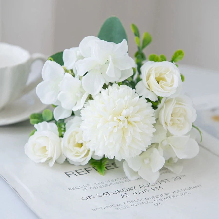 décoration extérieure bouquet fleurs artificielles moderne pivoines roses dahlias élégantes variées couleurs
