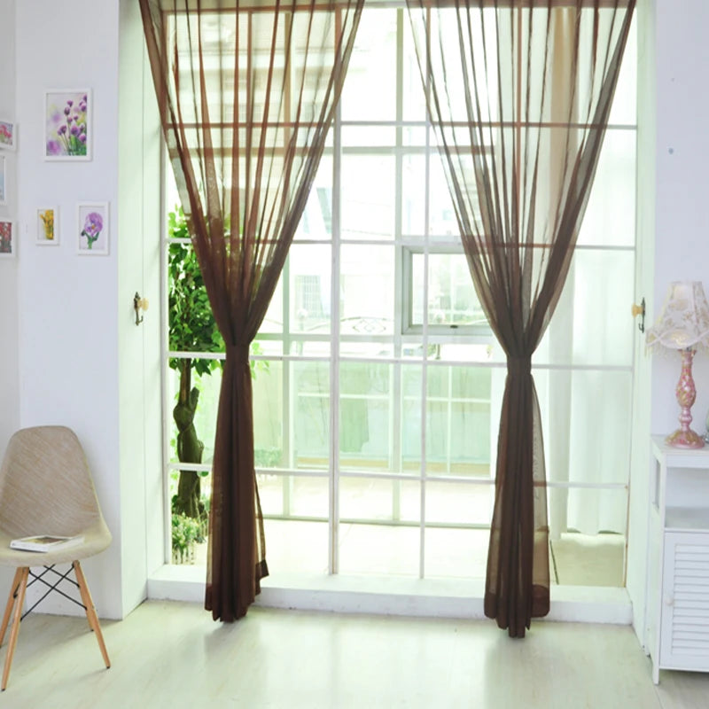 rideaux tulle transparent polyester couleur unie moderne plissé verticalement transparent décoration chambre salon