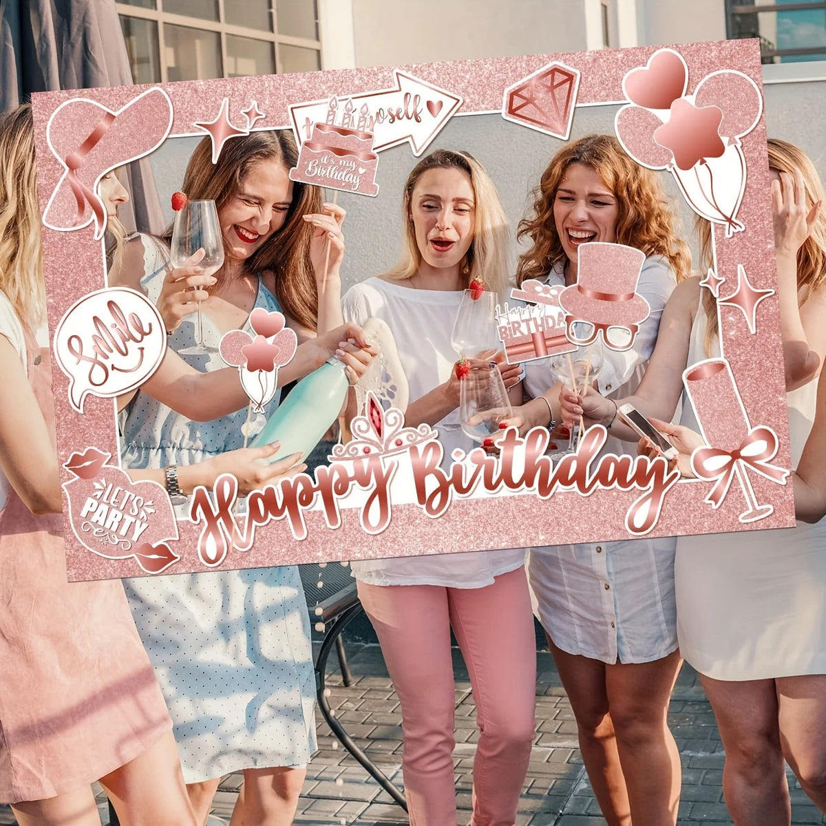 cadre photo festif moderne pailleté rose doré anniversaire accessoires photos clips brillants