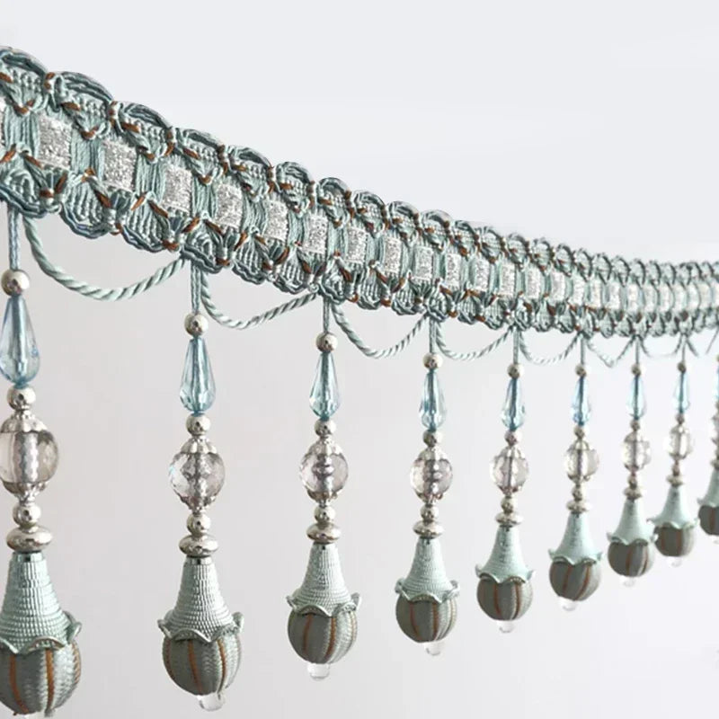 accessoires rideau dentelle goutte bleu clair doré gris élégant textile maison