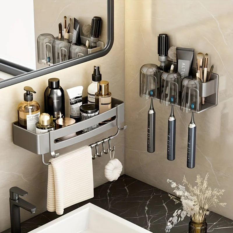 porte brosses dents adhésif moderne gris métallisé brosses lotions gels brosse toilette rasoir électrique