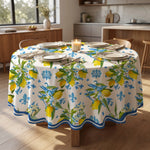 nappe table méditerranéenne motifs floraux citrons ronde rectangulaire printemps été mariage décoration provençale assiettes