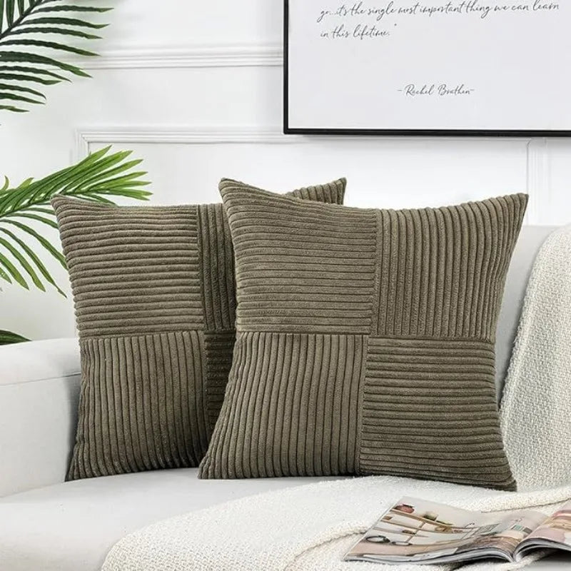 housses coussin polyester rayées modernes non toxiques opaques couleur beige marronclair blancvertmarine chambre
