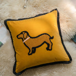 taies d'oreiller brodées chat yeux velours jaune noir modernes décoratives lit voiture 45x45