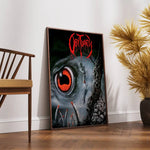 affiche gothique crâne oeil rouge cadre bois décoration murale sombre métal noir