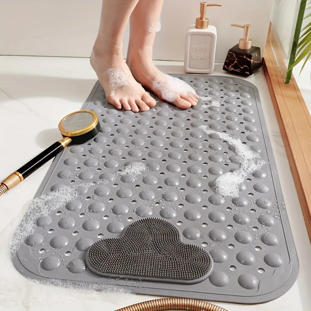 tapis bain antidérapant gris texturé drainage nuage minimaliste adhésif ventouses