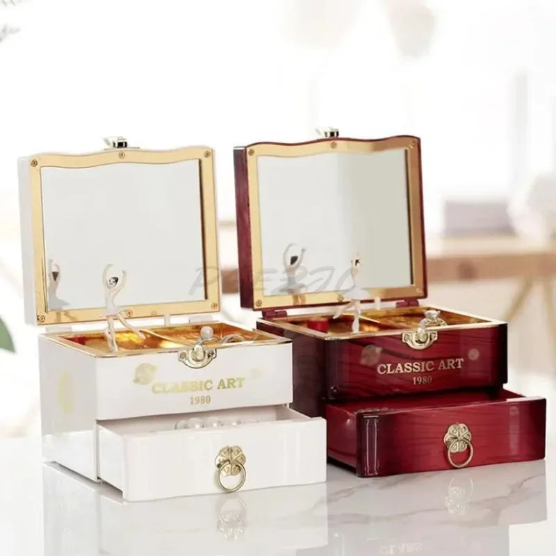 Boîte à musique rotative classique blanche avec miroir