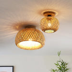 lampe tissage bambou moderne brun clair éclairage quotidien plafonnier led opacité vis facile