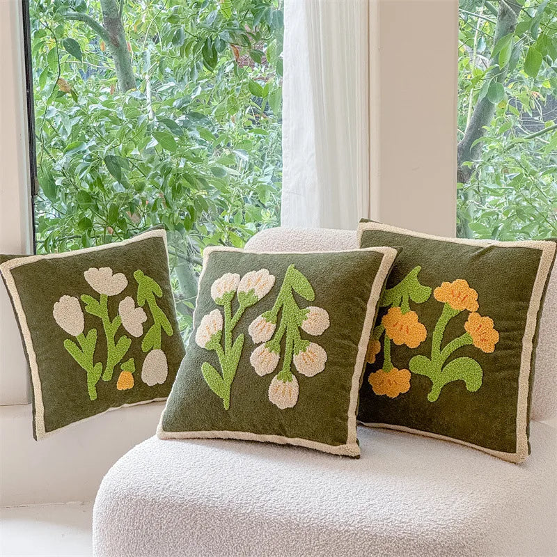 coussins décoratifs brodés motifs floraux 45x45cm polyester adhésifs traditionnels
