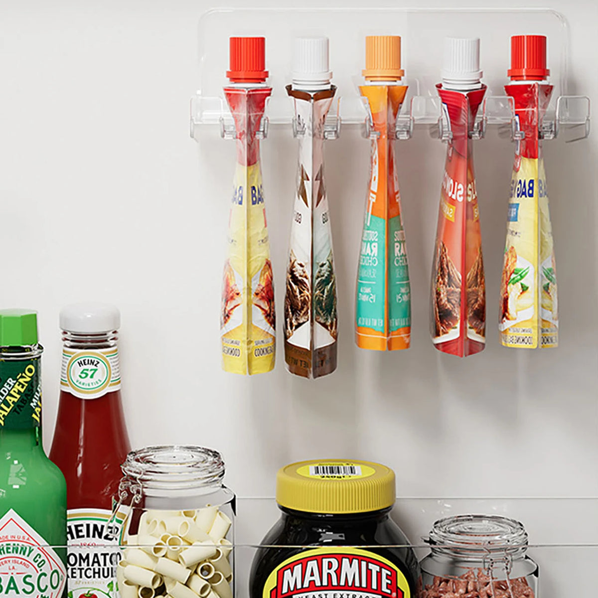 porte sacs cuisine transparent adhésif moderne organisation rangement épices assaisonnement réutilisable plastique multiple