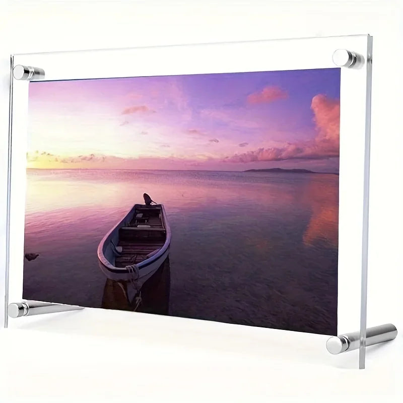 cadre photo acrylique transparent moderne famille plage paysage fixations argentées minimaliste