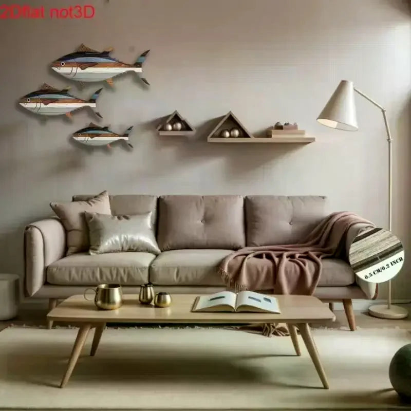 décoration murale poissons bois rayures moderne bohème 44x25cm 39x22cm 28x16cm