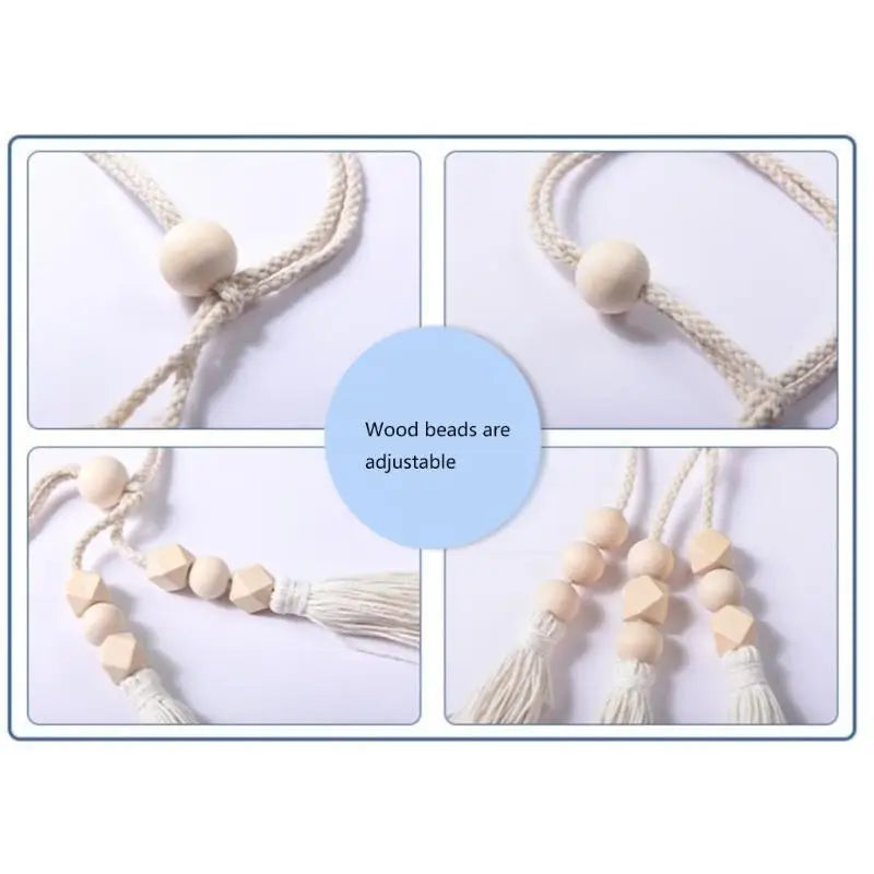 rideau polonais moderne beige uni bois pompons coton accessoires cotonnants
