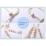 rideau polonais moderne beige uni bois pompons coton accessoires cotonnants