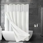 rideau douche moderne bleu clair imperméable double couche anneaux inox blanc opaquet gouttes d'eau