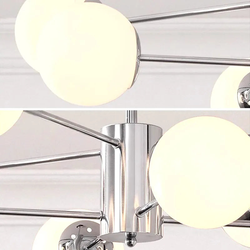 Suspension lumineuse moderne boules sphériques translucides structure chromée salon chambre coucher