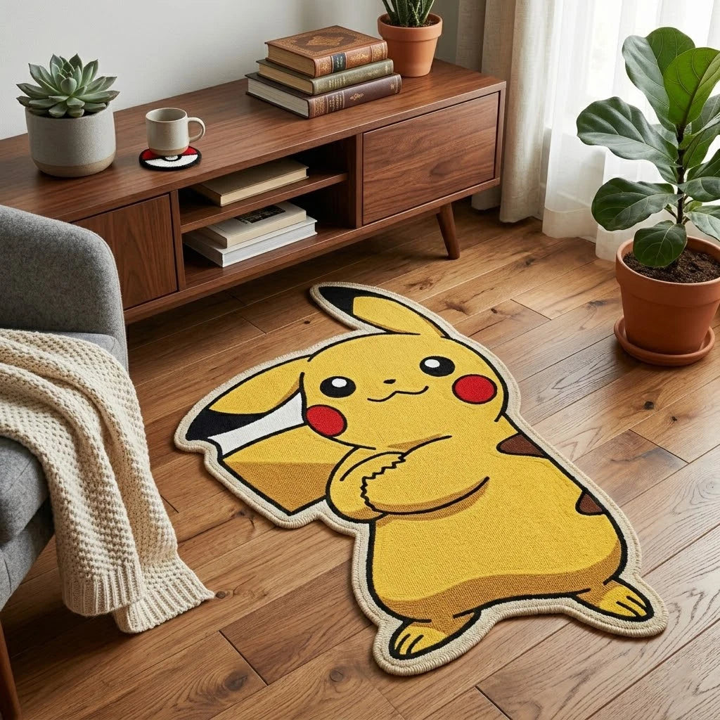 tapis pikachu jaune dessin animé cartoon opacité diamètre 50cm 80cm 100cm 120cm 150cm chambre