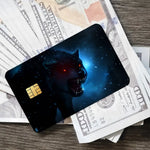 cartes bancaires personnalisées adhésives loup animal moderne graphique noir gris bleu rouge
