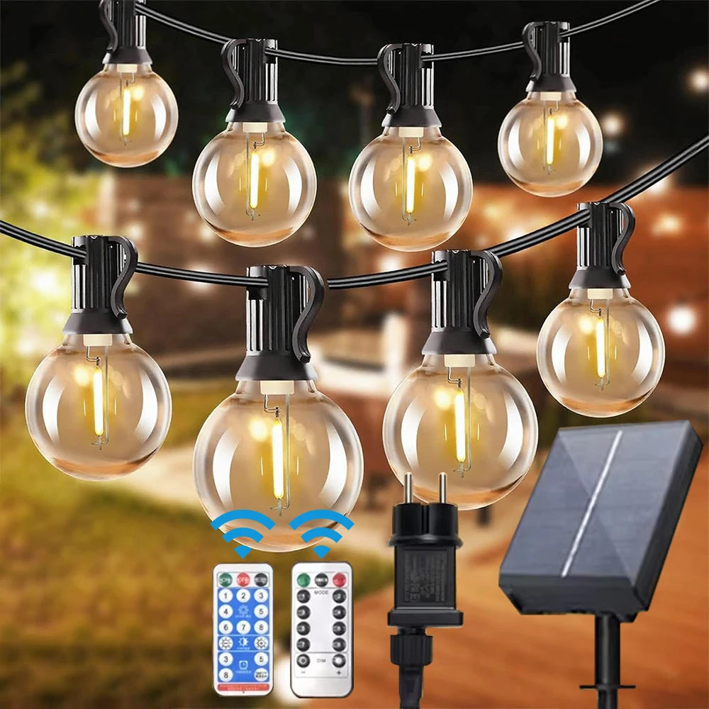 guirlande lumineuse led extérieure transparente dorée moderne clips solaire télécommande étanche ip65 vacances jardin