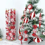 Décoration Noël rouge et blanc canne en bonbon suspendue sur sapin
