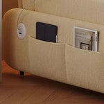 canapé lit moderne tissu uni beige clair rangement électrique pliant bois latex