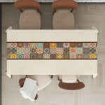 nappe table patchwork géométrique réutilisable polyester classique beige marron bleu orange vert clips