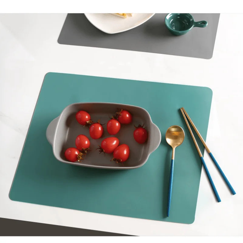 tapis table silicone antidérapant résistant taches moderne gris vert jaune blanc bleu clair opaques