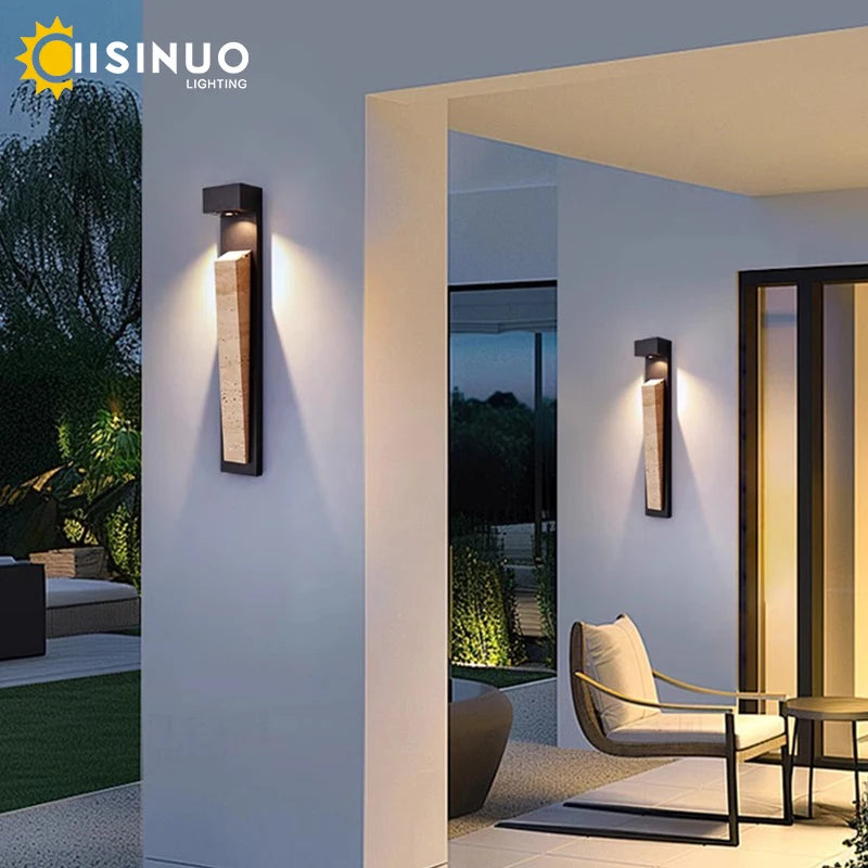 applique murale moderne pierre naturelle noire beige éclairage led extérieur ip65 résistant intempéries